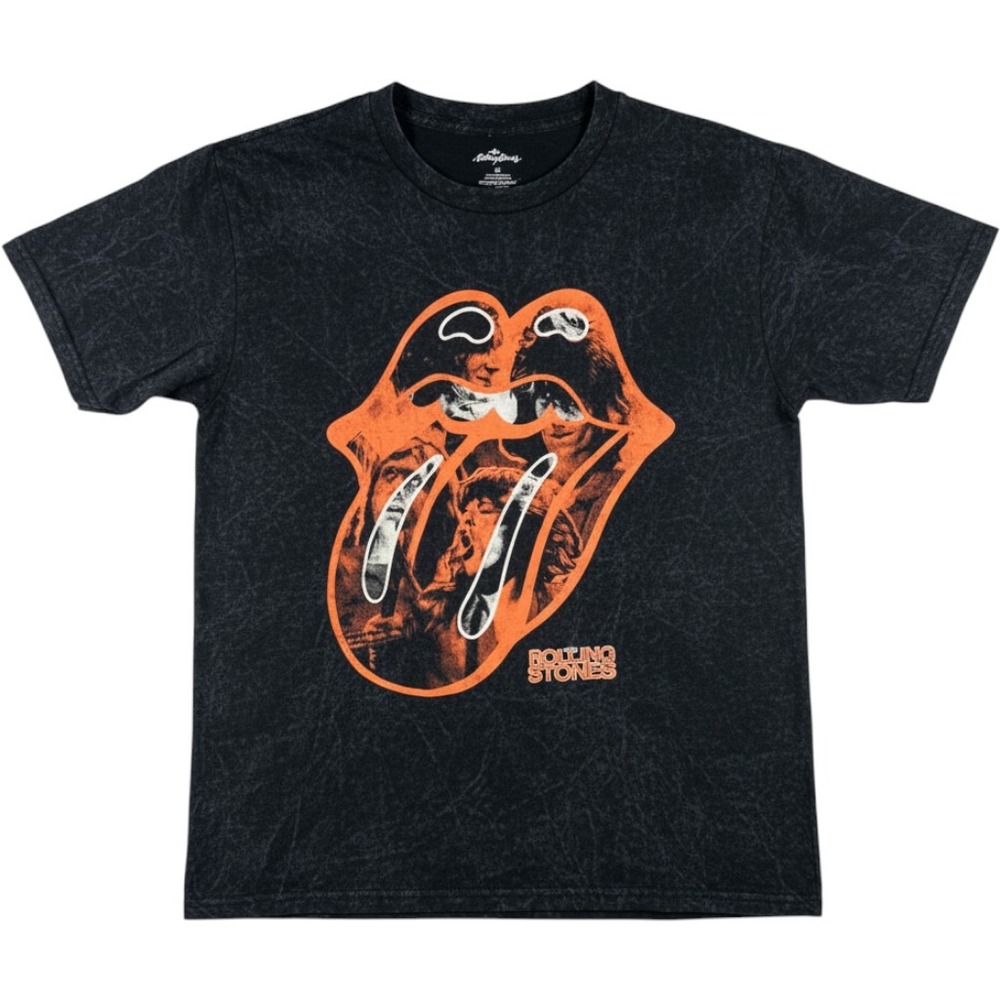 Rolling Stones Graphic Tshirt Mens Medium Black Orange Tongue Logo Acid Wash NWT
